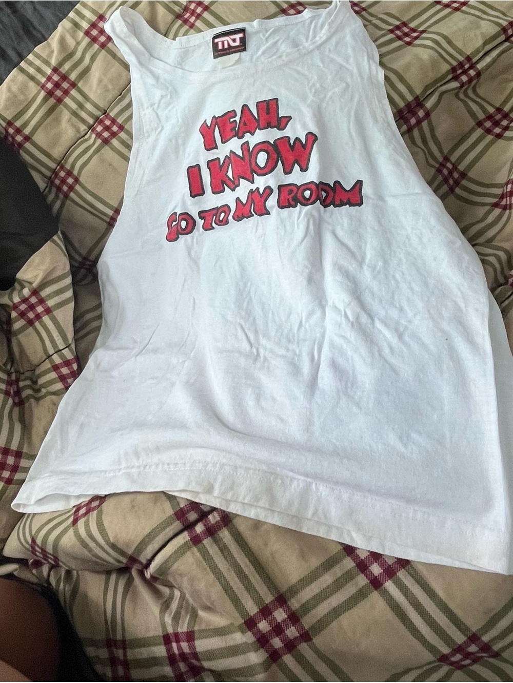 White Kids Graphic Tank Top with Red Text -